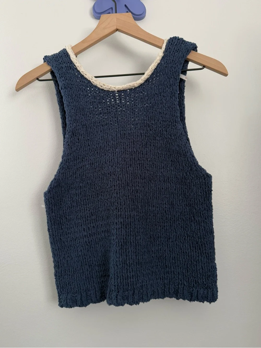Free People XS Sicily Sweater Shell Navy Nautical Beach Coastal Knit Relaxed